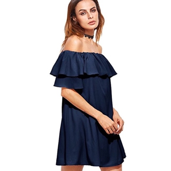 Ruffle Off Shoulder Short Sleeve Loose Shift Dress - Picture 3 of 5
